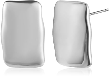 Orecchini a bottone rettangolari grossi in argento sterling per donne e ragazze, orecchini a bottone geometrici grandi in argento alla moda, orecchini leggeri