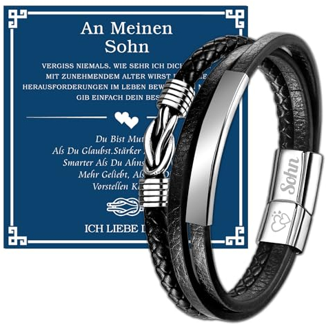 YANSYUN Sohn Armband Geschenke für Männer Herren Armband Lederarmband Mit Gravur Herren Edelstahl Lederarmband Geburtstagsgeschenk Motivationsgeschenk Weihnachten Graduierung Geschenk für Sohn