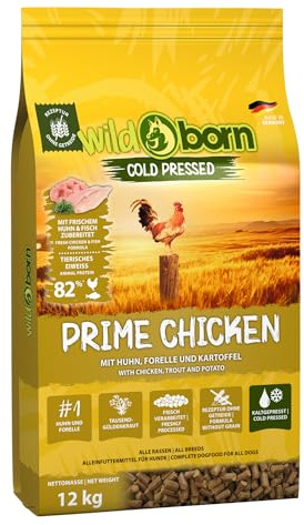 Wildborn Prime Chicken 1 x 12 kg | kaltgepresstes Hundetrockenfutter mit Huhn | mit 82% tierischem Protein | getreidefreies Futter Made in Germany