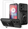 MEMELOKA Coque pour Motorola Moto E14/G04/G24/G24 Power + Verre Trempé, Rigide PC et TPU Bumper Antichoc Étui de Protection[Lentille Coulissante Couverture][Fente pour Carte][Support Rotatif], Noir