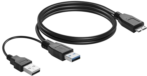 YACSEJAO Cable de disco duro USB 3.0 de doble potencia en forma de Y USB 3.0 tipo A macho a Micro B 5 Gbps cable de transferencia de datos con alimentación adicional para SSD HDD