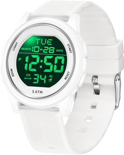 findtime Digital Uhr Herren Damen Armbanduhr 5ATM Wasserdicht Outdoor Sportuhren mit Wecker Coutdown LED Licht Minimalistisch Digitaluhr für Jungen Mädchen Senioren Stoppuhr 12/24H