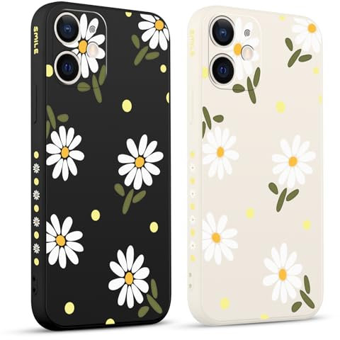 ZhuoFan 2 Pack Daisy Flower Case for Apple iPhone 12 6,1 inches With Print Girls Women Kawaii, Silicone Shockproof Protective Soft TPU Design Aesthetic Floral Pattern Matte Cases, 05