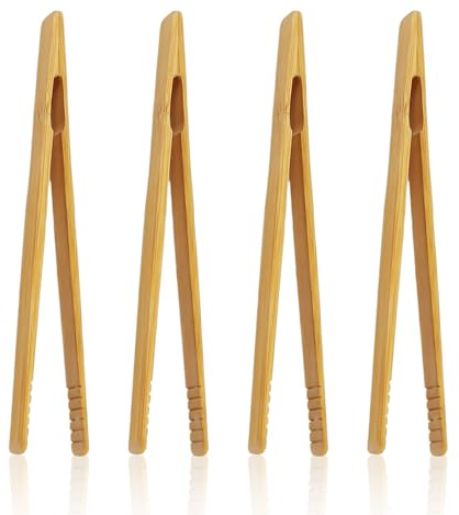 4 pinzas de bambú, pinzas largas y rectas, utensilios de cocina, pinzas de cocina, tostadora, pinzas de bambú para alimentos, utensilios de cocina para cocinar tostadas