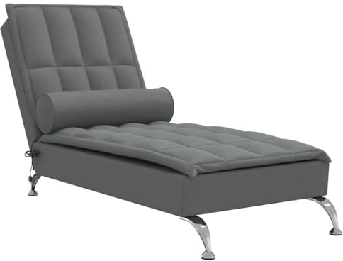 vidaXL Massage Chaiselongue mit Nackenrolle, Liegesessel mit Sperrholzlatten Metallbeine, Relaxliege für Wohnzimmer, Liegestuhl, Dunkelgrau Stoff
