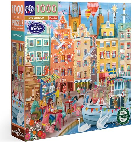 eeBoo PZTSKM 1000 Teile auf der Stadt Stockholm, Puzzle aus recyceltem Karton, Maße 58,5 cm