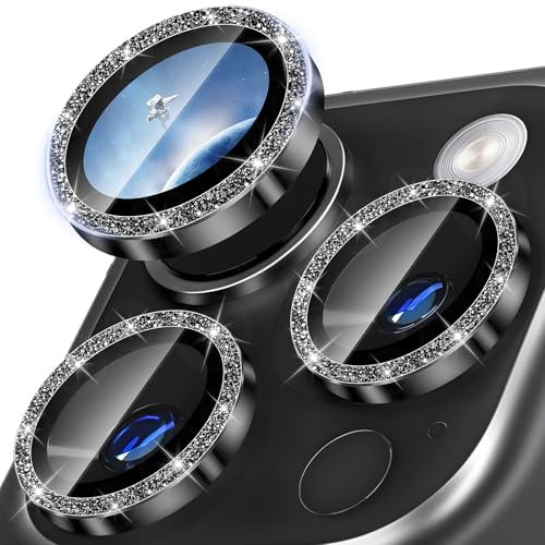 Diruite Kameraschutz für iPhone 16 Pro/16 Pro Max Kamera Schutzfolie, Glitzerpulver Metallring Displayschutzfolie 9H Gehärtetem Glas Anti-Kratzen,Titan Schwarz(Funkeln)