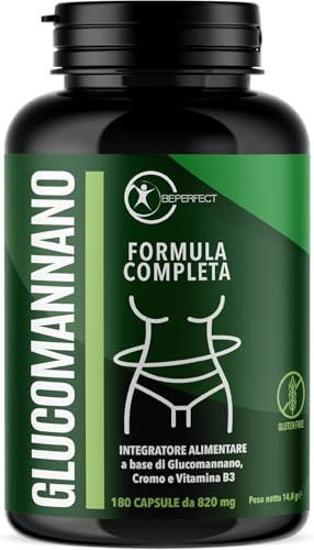 Glucomannano Forte Purificato 4000mg 180Cps - Contro la Fame Nervosa Arrichito con Cromo e Vitamina B3 per Metabolismo, Energia e Funzioni Psicologiche