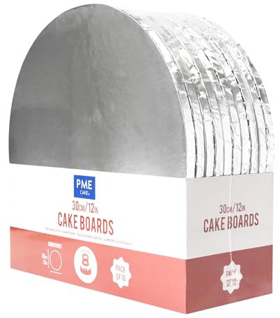 PME Set de 10 Plateaux à gâteau Ronds avec bords enveloppés, Argentées (12 / 30cm), Argentée