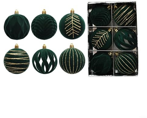 6 palline di Natale, 8 cm, in floccato, infrangibili, per feste, matrimoni, feste (verde)