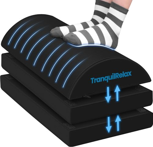 TranquilRelax Foot Rest Under Desk, 3-Height Adjustable Foot Stool, Black | Desk foot rest, ergonomic foot support, machine-washable cover, non-slip bottom, gaming foot rest, office, car