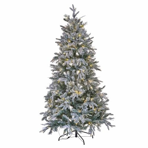 Loberon Weihnachtsbaum Cadelise, 280 Warmweiße LEDs, Schnee-Effekt, Täuschend Echte Nachbildung, Christbaum, Weihnachten, PVC, Eisendraht, Polyethylen, grün/weiß