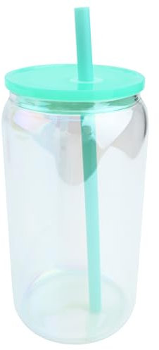 Falafoty Verre Transparent Pot Mason Galvanisé Tasses à Mug avec Couvercles et Paille Verres à Boire Réutilisables en Forme de Canette pour Jus Soda Thé Café Boissons Glacées (vert)