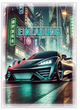 Junapack 12 Einladungskarten zum Kindergeburtstag Auto Rennauto - Geburtstagseinladung Unisex Coole Autos & Rennwagen Motive, Einladung für Autofans - Urban Speedster