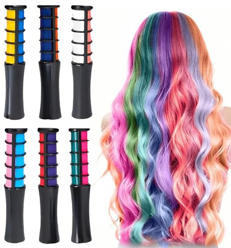 6 Stück Haarkreide Für Mädchen, Haarmascara, Temporäre Haarfarbe, Waschbar Farben Haarkreide Kamm, Haarkreide für Kinder, Waschbar Haarkreide, Für Halloween, Weihnachten, Karneval, Cosplay, Geburtstag