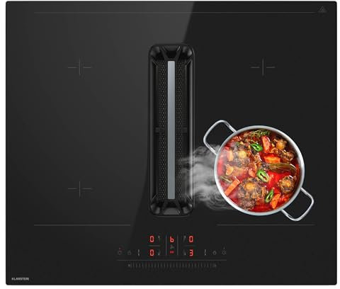 KLARSTEIN AirJet Basic Induction Hob with Extractor - A+ Energy Efficient, 600 m³/h Air Flow, Quiet 52 dB, 10 kW Power, Touch Control, 9 Levels, Integrated Downdraft, Black