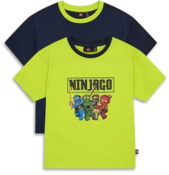 Lego® NINJAGO® T-Shirts für Jungen - 2er-Pack aus 100% Bio-Baumwolle | Bequemes Kinder T-Shirt mit Ninja-Print | Grünes und blaues Oberteil für Fans