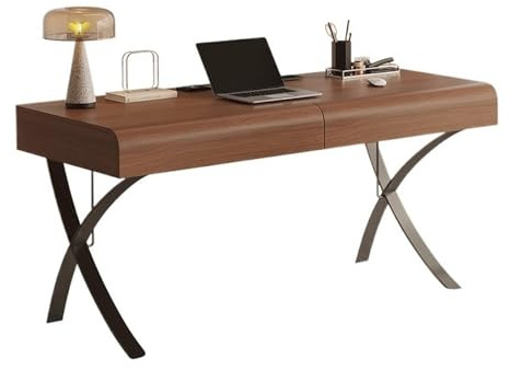 ZENGXJYCQINGJIANG Gaming Desk Executive Desk, Modern Soild Wood Writing Table with Drawers and Charging Outlets, X-Shaped Legs, for Home Office(L)