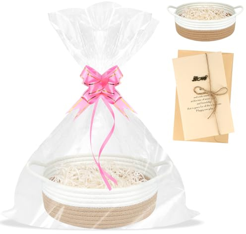 Solivive Geschenkkorb Leer,30*20*12cm Weberei Geschenk Korb,Gift Basket Inklusive Geschenktüte,Schleife,Grußkarte und Bast,Geeignet für Geburtstage, Hochzeiten,Valentinstag/Thanksgiving/Weihnachten