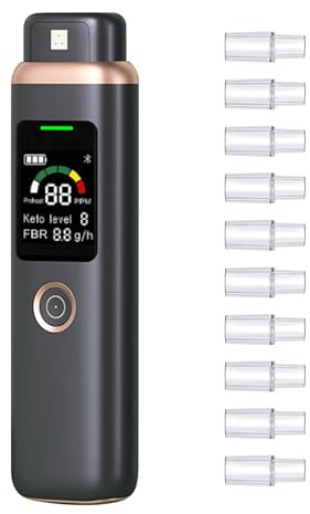Ketone Atemmessgerät Professionelles,Ketose Messgerät | Hochpräziser Tragbarer Keton-Atemanalysator mit 10 Wiederverwendbaren Mundstücken für Keto-Diät und Fitness-Tracking
