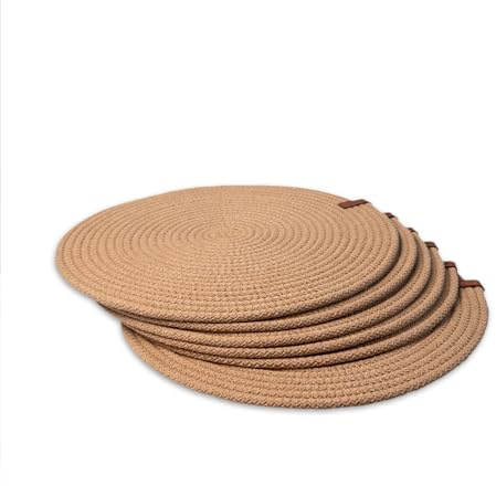 Runde Tischsets, 6er-Set, 32cm, handgefertigt aus geflochtener Baumwollkordel, beidseitig nutzbar, hitzebeständig, Cappuccino