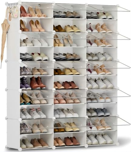 HOMICKER Schuhregal, Schuhschrank mit 29 Fächern, schuhregal hoch und schmal, schuhregal weiß, schuhschrank hoch geschlossen für Garderobe Flur Schlafzimmer Eingang, DIY anpassbar