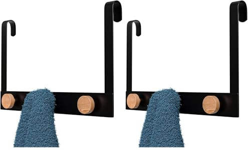 Amig – Crochet pour radiateur de Salle de Bain – Porte-Serviettes Noir avec Crochets en Bambou – Patère sans perçage – Design Moderne et Minimaliste (Lot de 2)