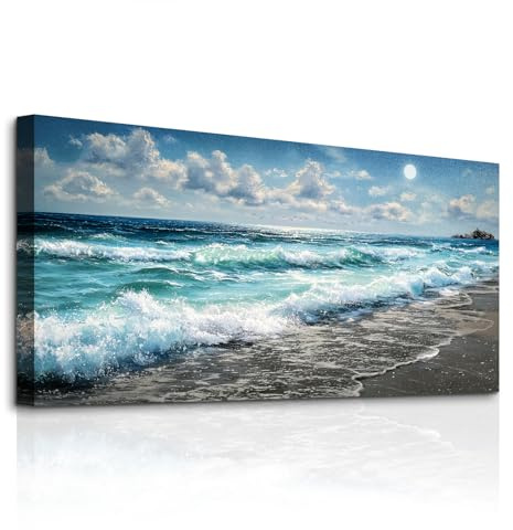 SERIMINO Wandbilder Wohnzimmer, Natürliche Landschaft Gemälde 50x100 cm | Meer Leinwand Bilder, Modern Strand Wanddekoration, Geeignet für Schlafzimmer, HD Druck, Großes Format, Einfache Montage