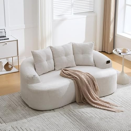 FammyLoft Vollkomprimiertes Boneless Couch, Cloud Couch mit Seitentaschen, Ecksofa mit DREI Zierkissen, Sofa 2 Sitzer, Compressed Sofa, Ohne Montage, für Wohnzimmer/Schlafzimmer, 164cm, Beige