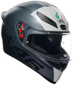 AGV - K1 S E2206, Motorrad Helm, ECE Vollvisier Motorradhelm, Racing Style mit Aerodynamischem Spoiler, Kratzfestem Visier, 190° Sichtfeld, mit Intercom Ready, Grau, L