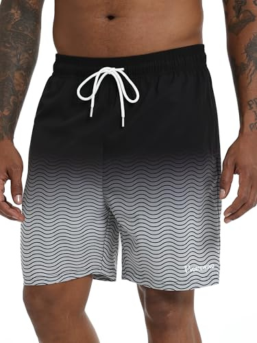 Vortewind Badehose Herren lang, Boardshorts Herren mit Kompressions-Innenhose, Badeshorts Männer, atmungsaktiv, wasserabweisend, mit Reißverschlusstasche für Surfen, Urlaub und Freizeit