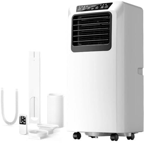 Portable Air Conditioner 9000 BTU with Dehumidifier, for Up to 33m², 24H Timer, Remote Control, Wind Speeds, No Drainage Required, Fast Cooling, Easy Installation for Bedrooms