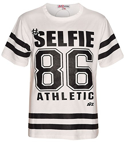 A2Z 4 Kids Girls #Selfie 86 Athletic T-Shirt Kids Short Sleeve Crew Neck Casual - Selfie 86 Top White 11-12