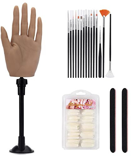 LIONVISON Silicone Practice Hand for Acrylic Nails with Bracket,Realistic Nail Practice Hand Stand, Flexible Bendable Nail Training Mannequin Hand for Nails Practice Nail Art Tools ( Left Hand )