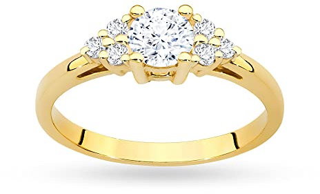 MARKO Damen Verlobungsring aus Gold mit weißem Saphir 0,60Ct und Diamanten 0,18Ct, 14 Karat Gold (585) | Goldring mit Box | Goldring für Frauen (Weißer Saphir und Diamanten, 55 (17.5))