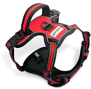 FurDreams Hundegeschirr - Sicheres, weiches Brustgeschirr Hund, bequemes Material mit Reflektoren, keine Einschränkungen & Würgen inkl. 4 verstellbaren Riemen, kein Ziehen, mit Anklipsen (mittel, rot)