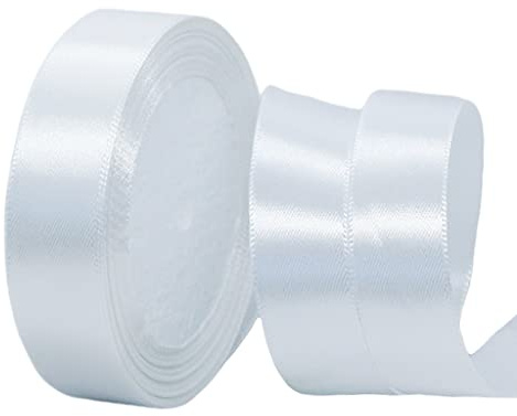 22m Satinband Geschenkband Weiß 25mm Breit,Seidenband Weiß Dick Schleifenband Satin Dekoband Geschenkverpackung Deko Band Stoffband für Halloween Weihnachten Hochzeit Taufe Geburtstag DIY-Handwerk