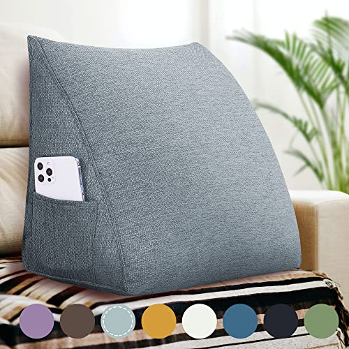 Johnear Rückenkissen Keilkissen Bett Lesekissen,Rückenlehne Kissen für Sofa Lendenkissen Bettkopfteil, Dreieckige Bettkeil Bücherkissen Stützkissen (Grau,45cm)
