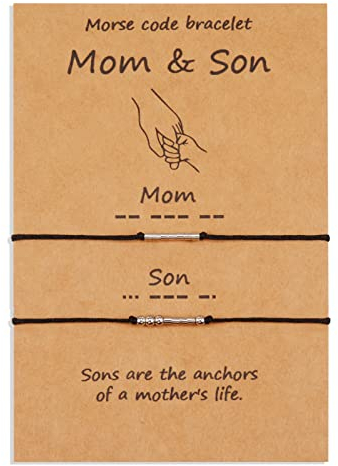 VU100 Satz von 2 Armband Morse Code Geburtstagsgeschenk Schmuckgeschenk Handgefertigt für Mutter und Sohn