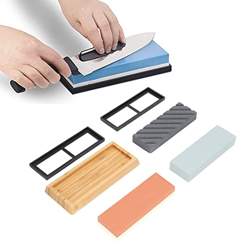 Professional Knife Sharpeners kit,Knife Sharpening Stone Set,400/1000 and 3000/8000, Whetstone Set Includes Flattening Stone, Bamboo Base, and 2 Nonslip Rubber Bases for Home Kitchen