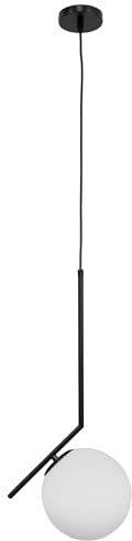 EDO Pendelleuchte Deckenleuchte PELOTA, 1 flammige Glas Hängelampe Glamour in farbe Weiß-Schwarz, Pendellampe mit fassung E27 für max. 60W, Hängeleuchte für Wohnzimmer Flur Esszimmer (20cm) EDO777102