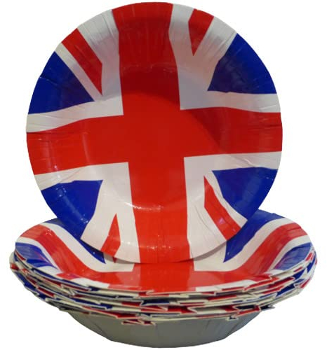 SKYTE® 16Pk Union Jack Paper Bowls Queen Platinum Jubilee Party Coronation Indoor & Outdoor Food Soup Tableware Pubs Restaurants 19cm