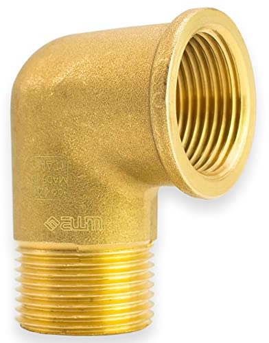 Winkel 90° Grad Innengewinde Aussengewinde Fitting Rohrfitting Rohrwinkel Bogen Adapter Schraubfitting Gewindefitting Industriequaltät - Made in Italy (Messing, 1/2 AG x 1/2 IG)