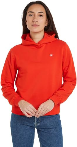 Calvin Klein Jeans Damen Hoodie mit Kapuze, Rot (Fiery Red), S