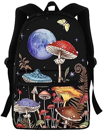 Showudesigns Butterfly Mushroom Backpack for Women Girls Camping Rucksack School Bag Toddler Backpack Laptop Back Pack Tote Bag for School Moon Night