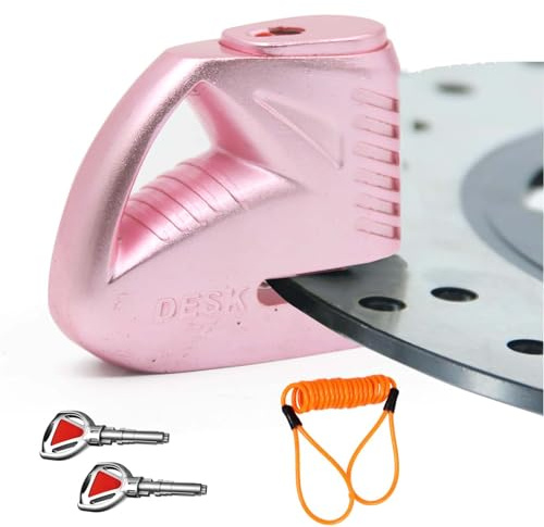 Zabunna Motorcycle Disc Brake Lock, Motorcycle Locks Anti-Theft Security Wheel Disc Lock Waterproof with 5ft Reminder Cable Keys for Motorbike Bike Scooter (Pink)