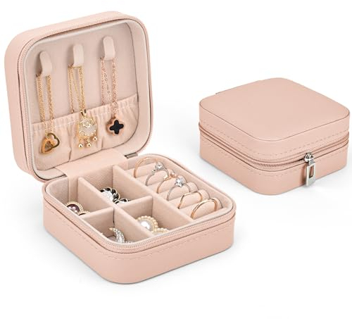 Sciphylia Schmuckkästchen für Damen Mädchen Klein PU-Leder Schmuckkasten Reise Schmuckaufbewahrung mit Samtfutter für Ringe Ohrringe Armbänder Halsketten Weihnachten Geburtstag, Rosa