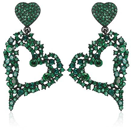 EVER FAITH Strass Herz Ohrringe Kristall Statement Trendy Doppel groß Ohrstecker Modeschmuck für Damen Mädchen Grün Schwarz-Ton