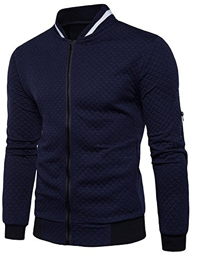 OBiQuzz Blouson bomber pour homme - Noir - Léger - Coupe-vent - Veste mi-saison - Col montant - Veste de baseball avec fermeture éclair - Veste de sport avec poches - Veste légère - Veste de golf