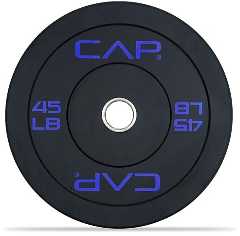 CAP Barbell Budget Olympische Stoßstangenplatte mit blauem Logo, Schwarz, 20,4 kg, Einzelstück